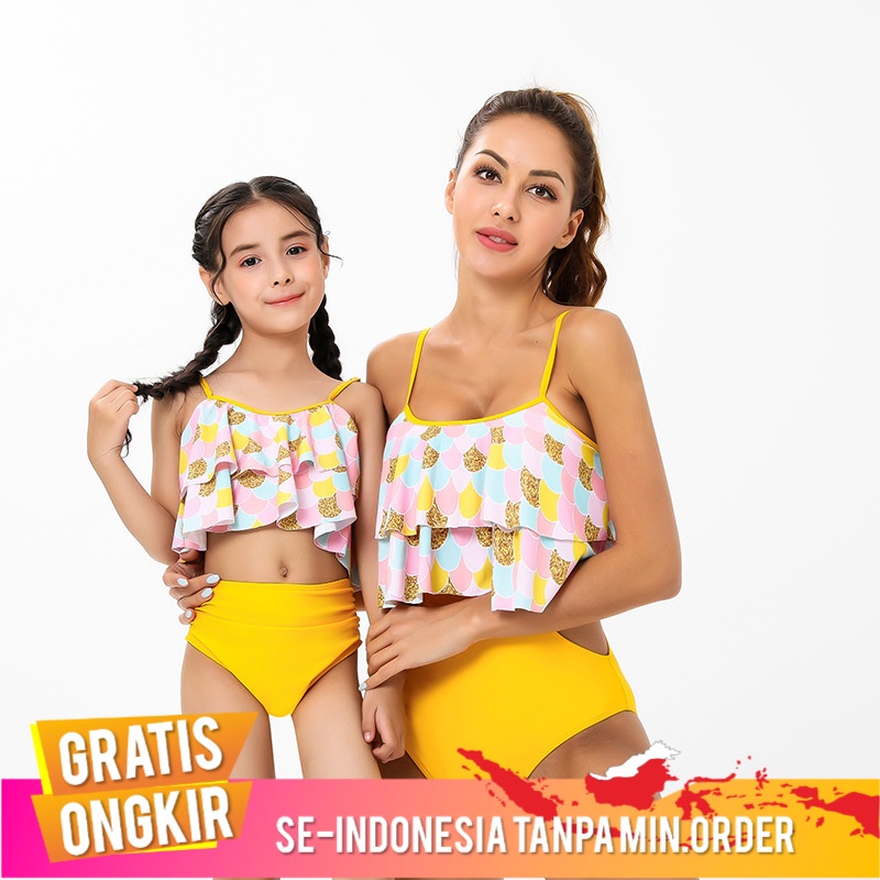 Pakaian Renang  Baju Renang Eropa  Amerika  Orang Tua Anak High Waist Bikini  Ibu  Anak Balita anak 