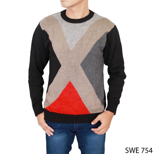 Baju Hangat Pria Dewasa Rajut Abu Kombinasi – SWE 754