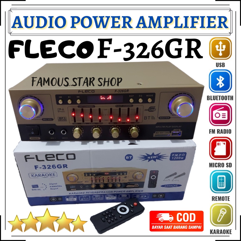 POWER AMPLIFIER WIRELESS FLECO F-326GR BUILT IN EQUALIZER | 1200W POWER AMPLIFIER BLUETOOTH FLECO F 326GR | KARAOKE HOME THEATER AMPLIFIER FLECO [ BISA COD ] FMS