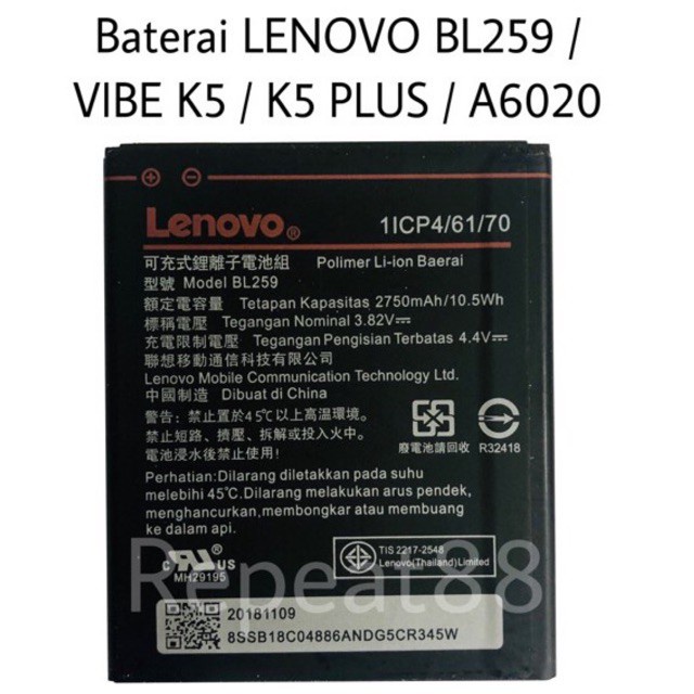 Battery Batere Batre Baterai Lenovo K5 K5 plus A6020 BL259