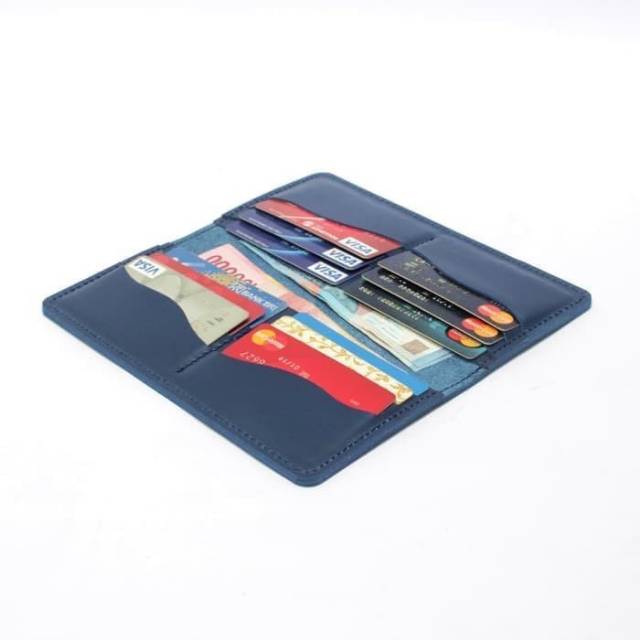 Dompet cewek model panjang - kartu banyak kulit sapi asli biru PHWL - 578