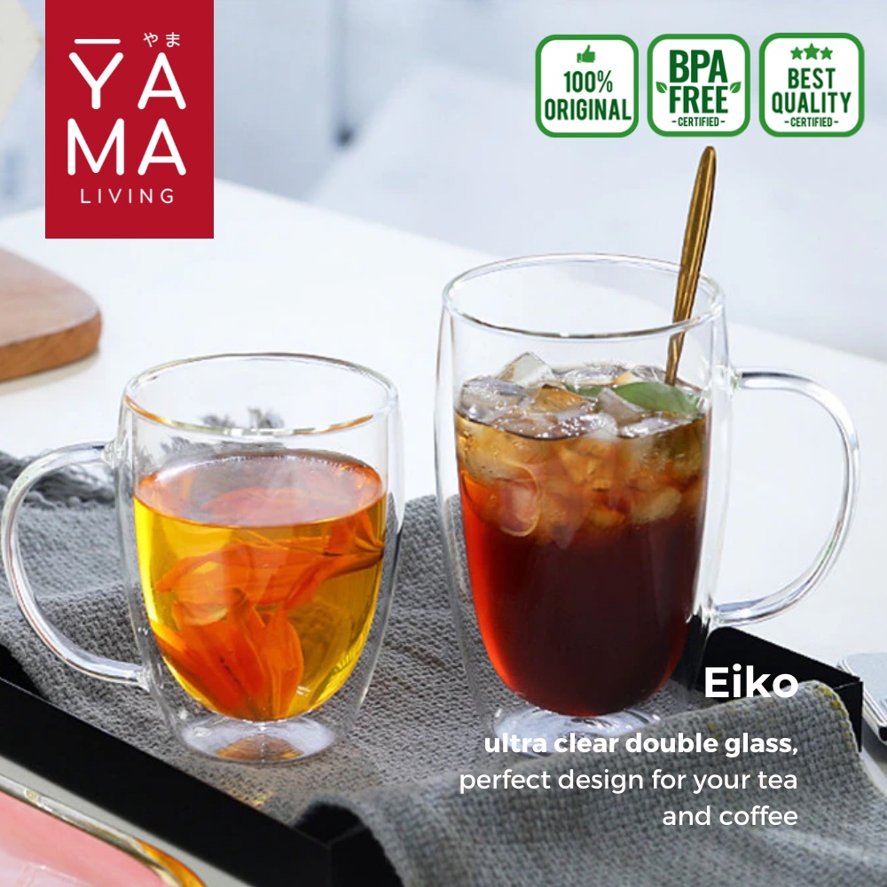 YAMA EIKO Tea Coffee Double Glass Anti Panas Insulated Cup Gelas Cangkir Teh Kopi Mug