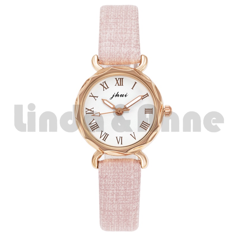 Jam Tangan Romawi Wanita Analog Quartz Dial Bulat Desain Lucu Korean Fashion