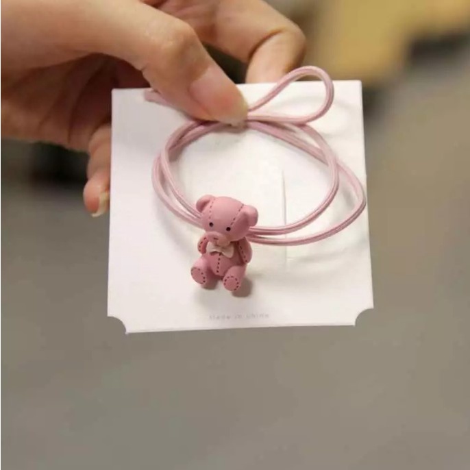 OSM JKT F5185 Karet Rambut Motif Bear / Ikat Rambut Beruang / Ikat Rambut Lucu Korea / Kuncir Rambut Wanita / Cute Hairband-Pink