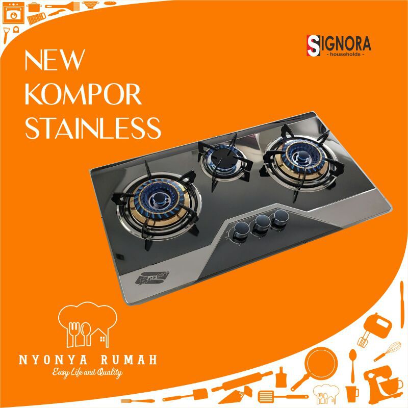 Signora Kompor Stainless/Kompor Tanam/Kompor gas/Kompor tiga tungku/Kompor Signora