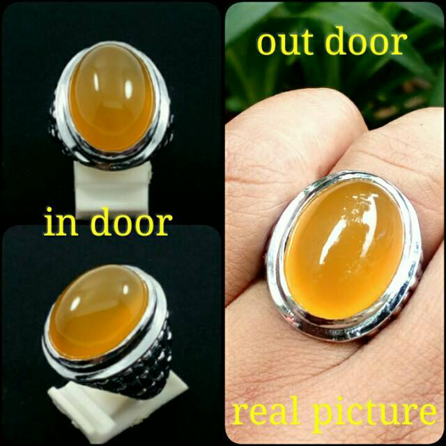 Cincin batu akik natural yellow chalcedony super grade A kristal tinggi, luster dan begiwang