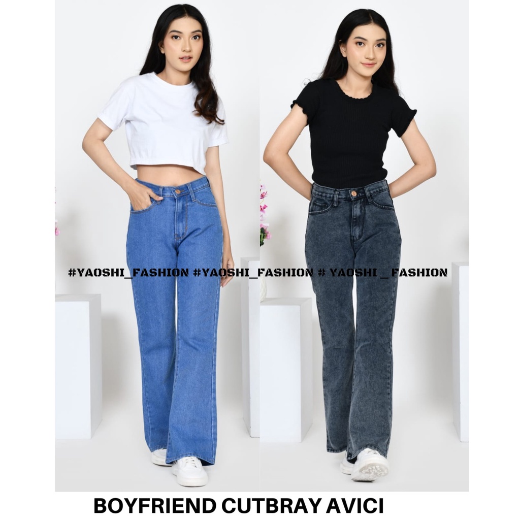 YAOSHI -  HW Boyfriend Cutbray Jeans Wanita - Boyfriend  Celana Cutbray Jeans Avici Boot Cut Size 27-34