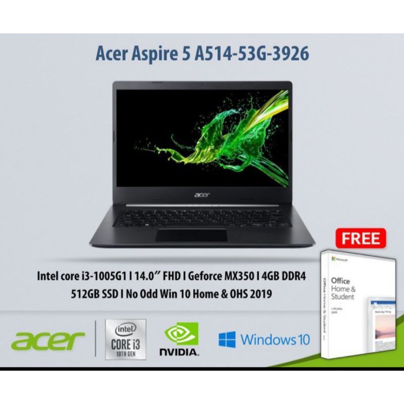 Acer Aspire 5 A514-53G-3926 I core i3-1005G1 I Geforce MX350 I 14.0" FHD I 4GB DDR4 I