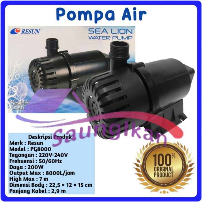 Pompa Air Celup Power Head Kolam Hidroponik RESUN SEA LION PG 8000