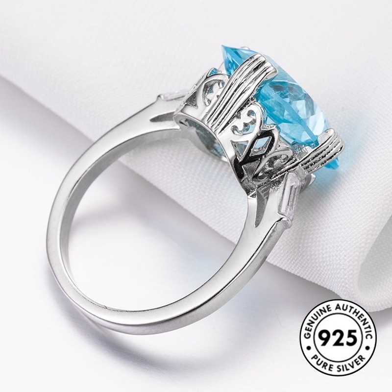 Cincin Sterling Silver 925 Dengan Topaz Biru Navy Untuk Wanita