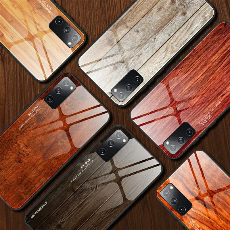Wood Grain Glass Case Samsung Galaxy S20 FE S20FE SamsungS20FE Softcase Hardcase Casing HP