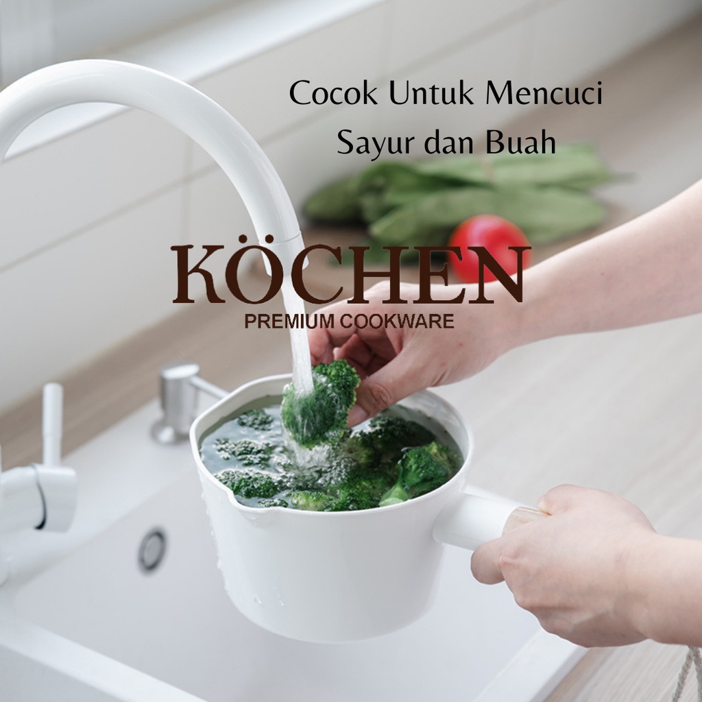 MYKOCHEN.INA Gayung Mandi Putih Aesthetic Estetik Gagang kayu Tebal Besar Anak-Anak Bayi