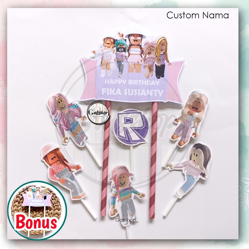 Costum Nama / Foto / TopperCake Roblox Girl / Hiasan Kue / Cake Topper