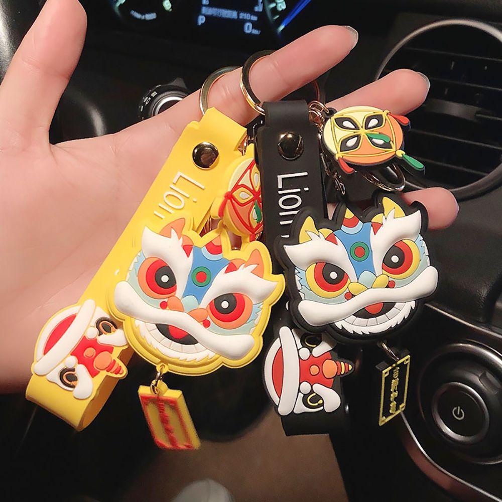 NEEDWAY Lion Dance Gantungan Kunci Pasangan Lucu Kunci Mobil Tergantung Ransel Liontin Kunci Gesper Alloy Key Lanyard