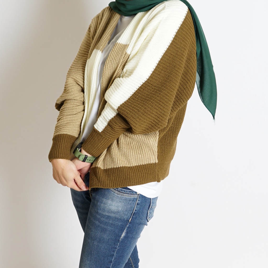 CARDIGAN BATWING RAJUT OVERSIZE PREMIUM/ KOMBINASI / MOCCA OFF WHITE BRONZE