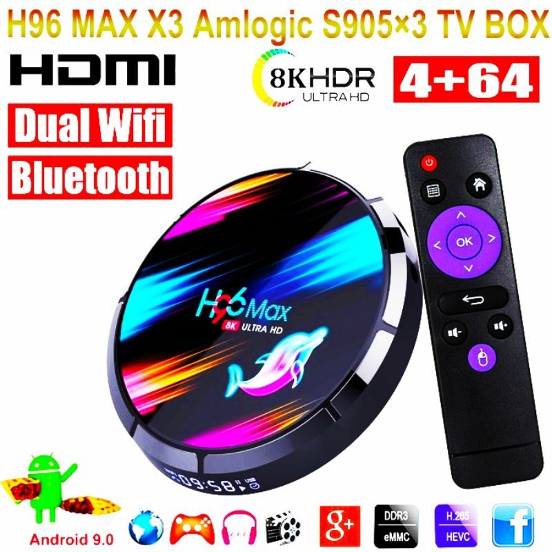 H96 MAX X3 4/64 GB Android 9.0 WIFI DUAL BAND Smart Box Amlogic S905X3 - H96 MAX X3 64GB MURAH