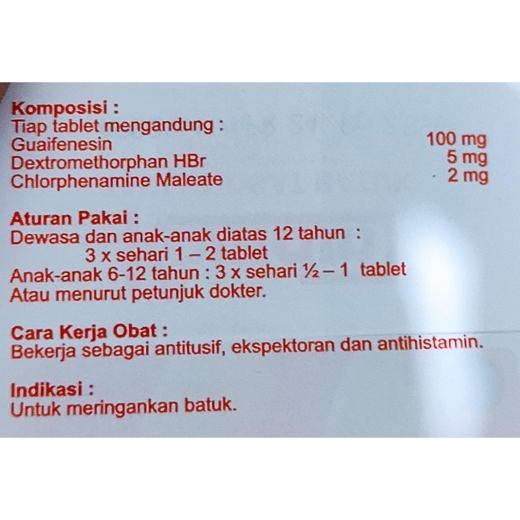 Konidin 4 Tablet / Meringankan Batuk / Batuk Alergi / Gatal Tenggorakan