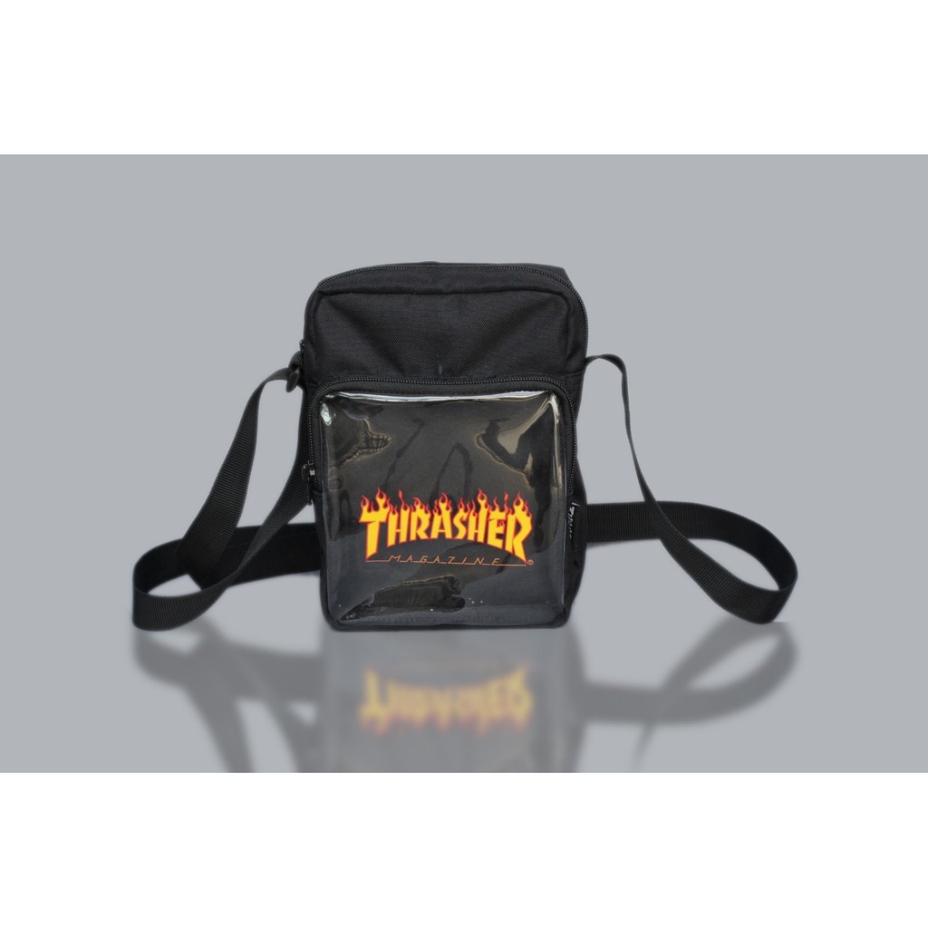 Tas Jinjing Shoulder Bag Thrasher Magazine Pvc Clear Black Premium