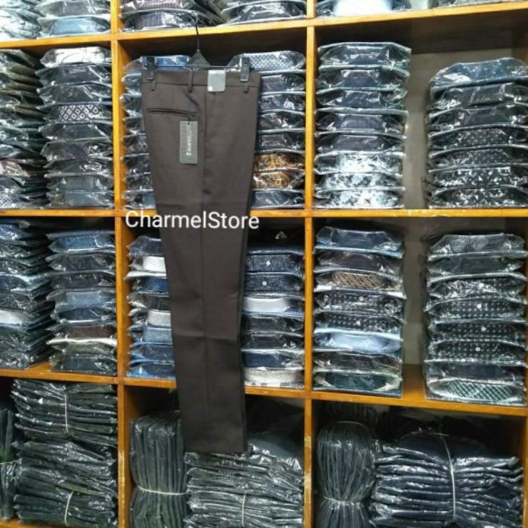 ➵ Celana Kerja kantor Pria Slim Fit | Panjang | Bahan | COKLAT ◘