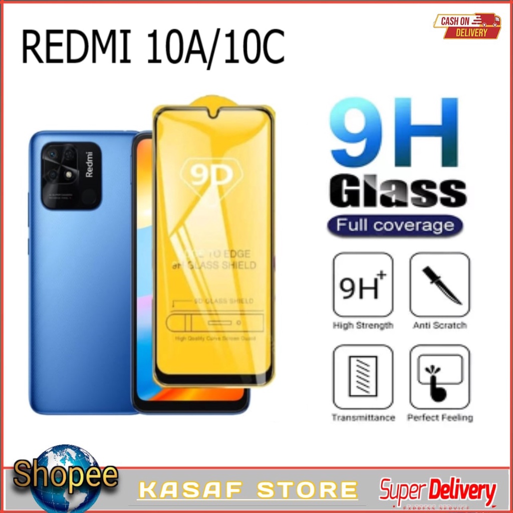 TEMPERED GLASS WARNA FULL COVERAGE XIAOMI REDMI 10A REDMI 10C TG ANTI GORES KACA FULL LAYAR