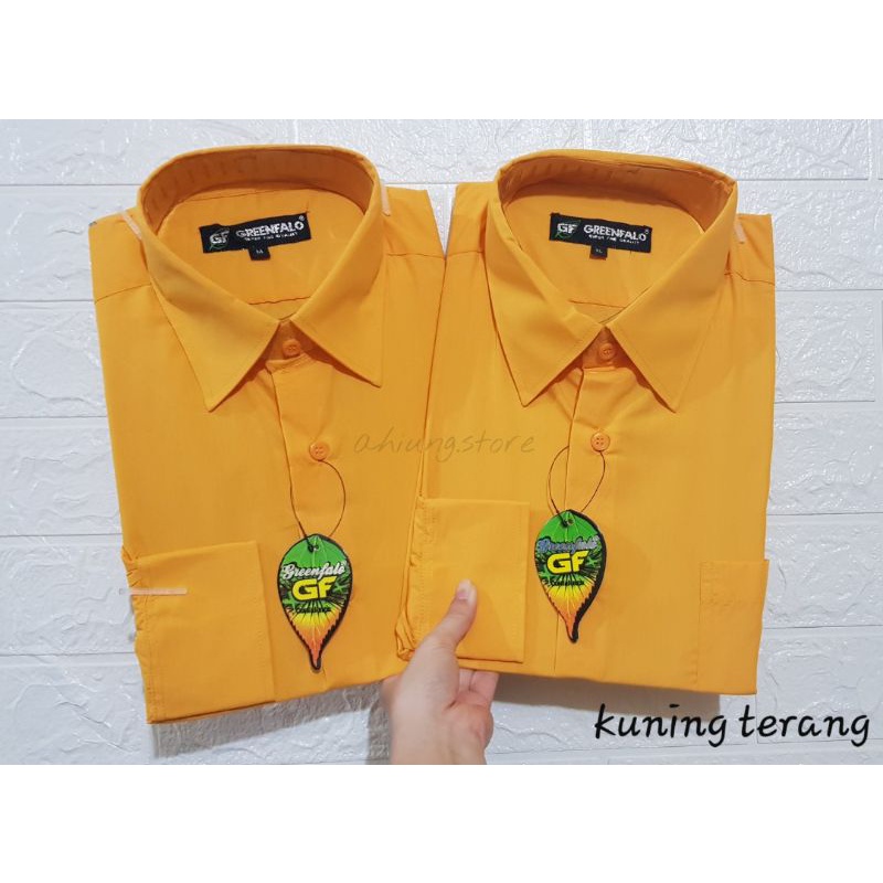 KEMEJA PRIA GREENFALO - KEMEJA LENGAN POLOS PANJANG PRIA WARNA KUNING TERANG