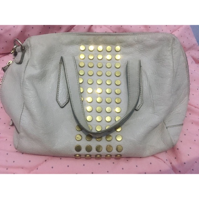 Tas fossil putih studded studed stude Preloved second bekas jadoel vintage jadul white SS satchel