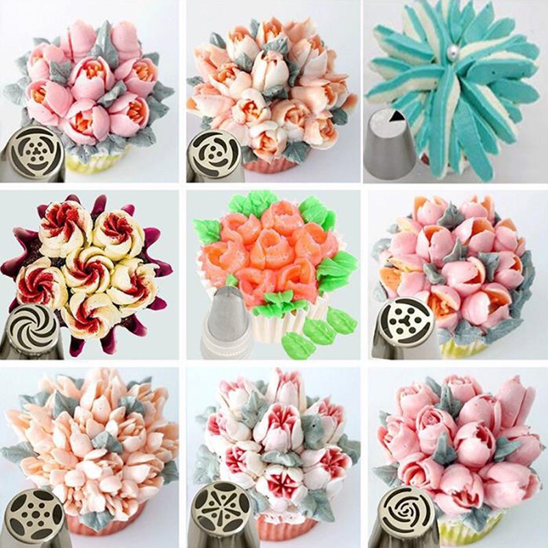 27 Pcs / Set Nozzles Icing Piping Bentuk Daun Tulip Rusia Untuk Dekorasi Kue