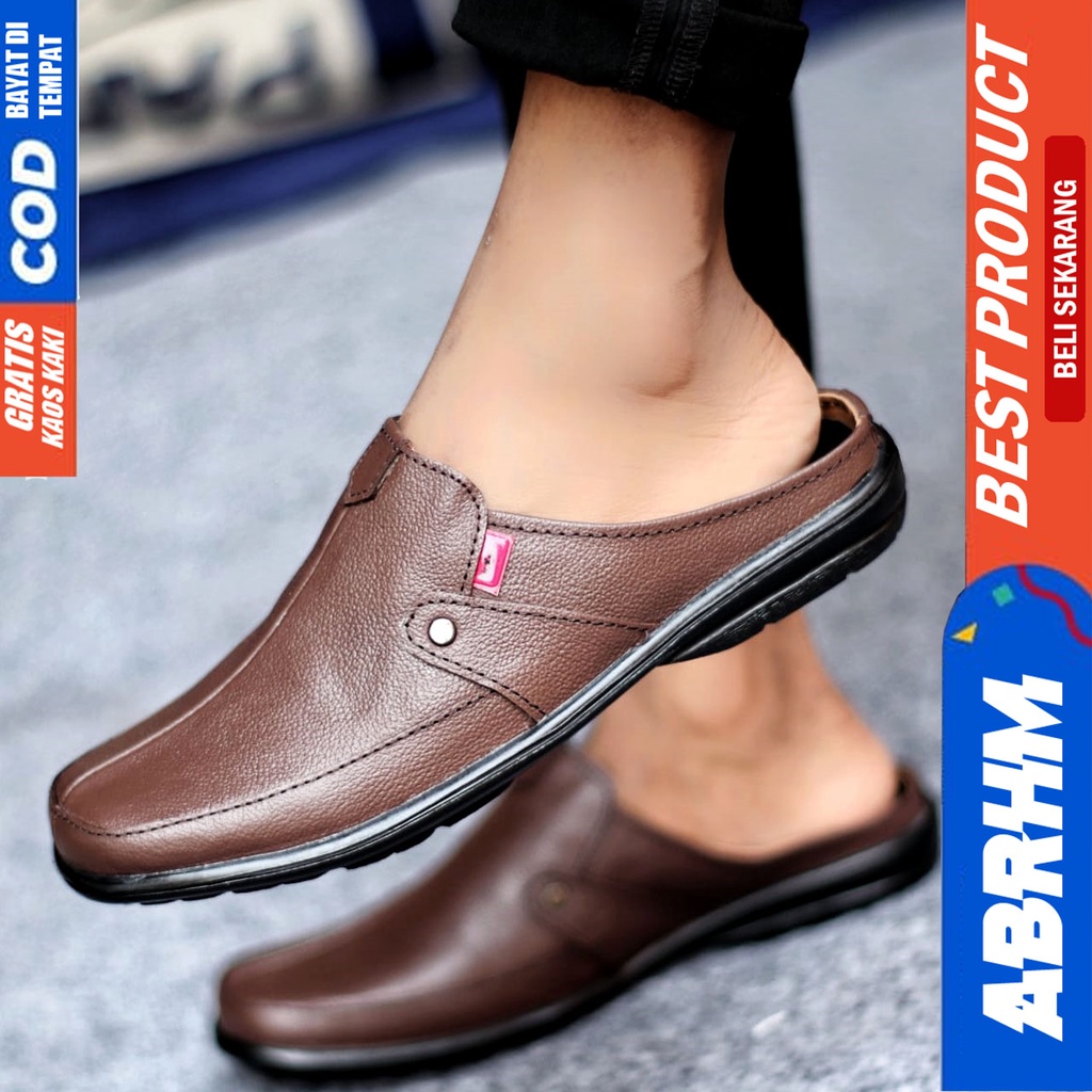 Sepatu Sandal Casual Kulit Asli Bustong Tutong Sendal Slop Original Murah Terbaru Kekinian