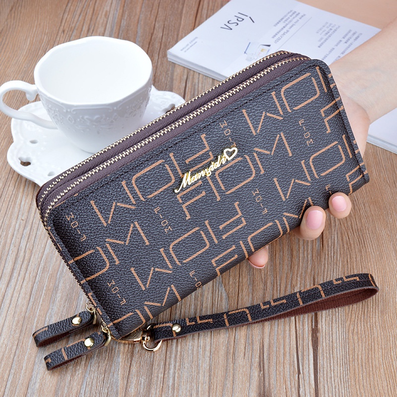 DOMPET PANJANG WANITA 2 RESLETING PREMIUM KULIT COKLAT MARYLAND WA298B7 BESAR IMPORT KOREA ORI BATAM