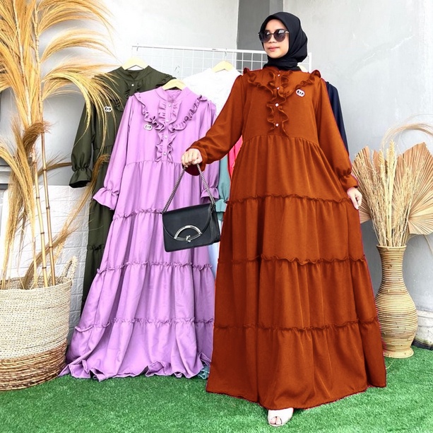 REFA MAXI DRESS SHAKILA PREMIUM 2UKURAN / GAMIS WANITA MUSLIM REMPEL SUSUN REFA DRESS FREE BROSS SHAKILA