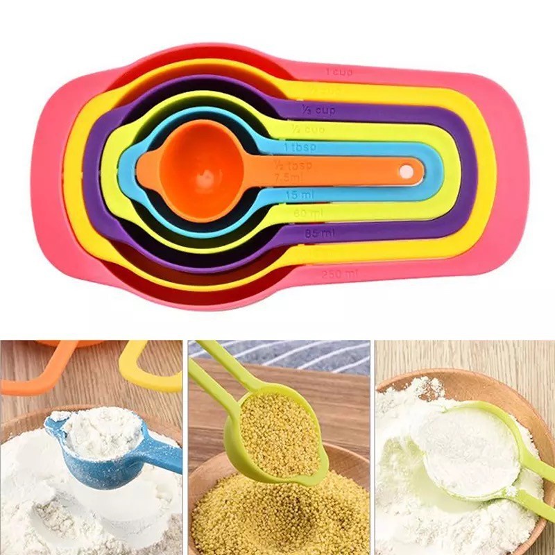 SENDOK TAKAR 6 IN 1/ SENDOK TAKAR SERBAGUNA WARNA WARNI/ Measuring Spoons Cup MULTIFUNGSI SERBAGUNA