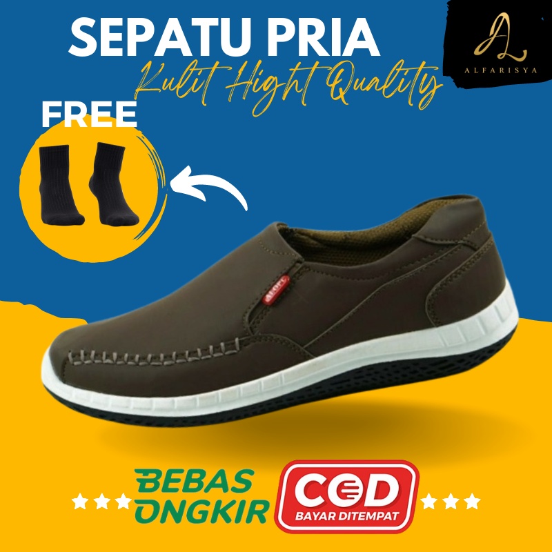 Sepatu Slip On Casual Pria Cowok Kulit Sintetis 39 40 41 42 43 Coklat Tua Muda Hitam Original Terbar