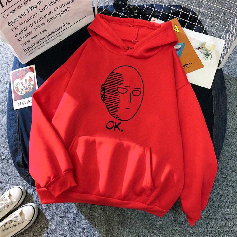 Sweater Hoodie SAITAMA OK Anime ONE PUNCH MAN Pria Wanita Jumper Size S M L XL XXL XXXL