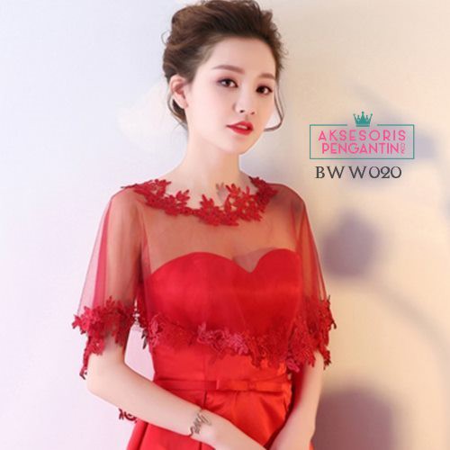 [READY STOCK] BOLERO KARDIGAN BROKAT KOREA AKSESORIS PENGANTIN LACE MAROON BWW020