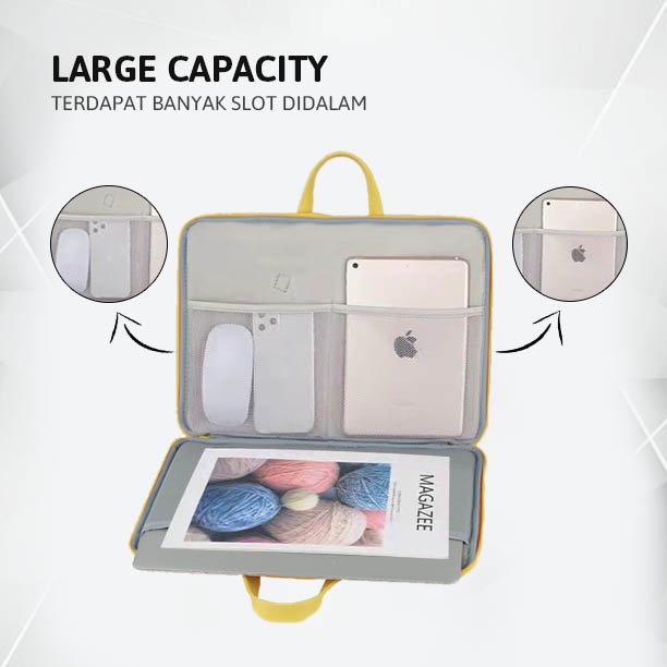 Sleeve Pouch Sarung Tas Bag Case Ipad Tab Tablet Macbook Air Pro Laptop Asus Acer Lenovo HP Huawei 11 12 13 14 15 inch Motif Gambar Kartun Cartoon Sinchan Warna Kuning Lucu Cute Murah Korean Model Jinjing Tali Strap