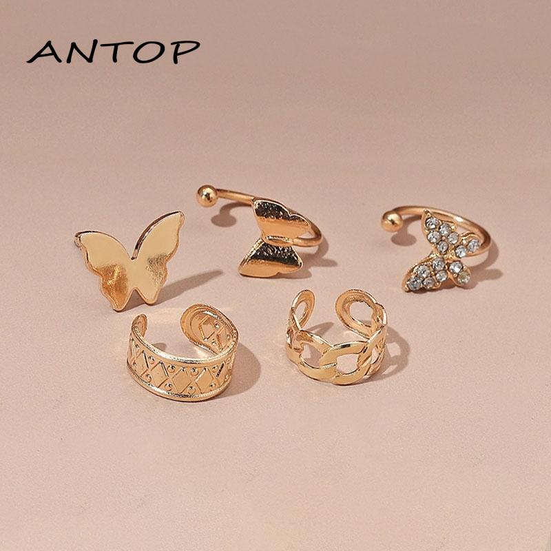 Set Anting Klip Bentuk U Desain Kupu-Kupu Aksen Berlian Untuk Aksesoris