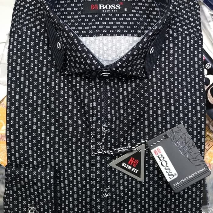 Kemeja Boss Slim Fit panjang Motif Disco casual