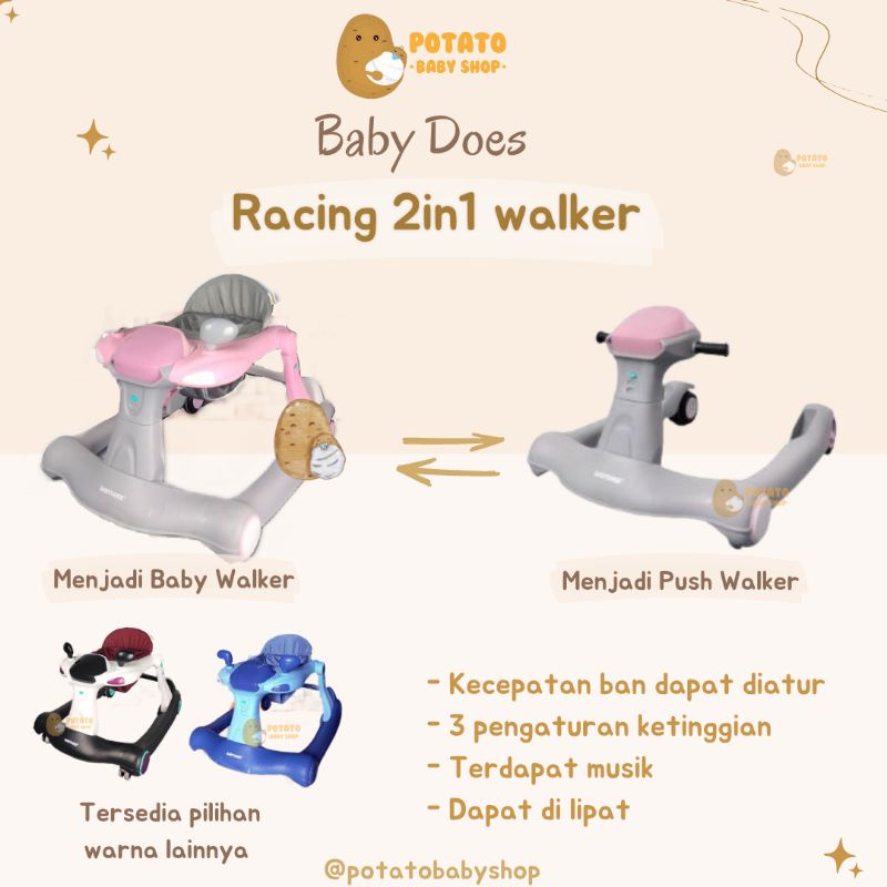 Babydoes Racing 2in1 Baby Walker &amp; Push Walker