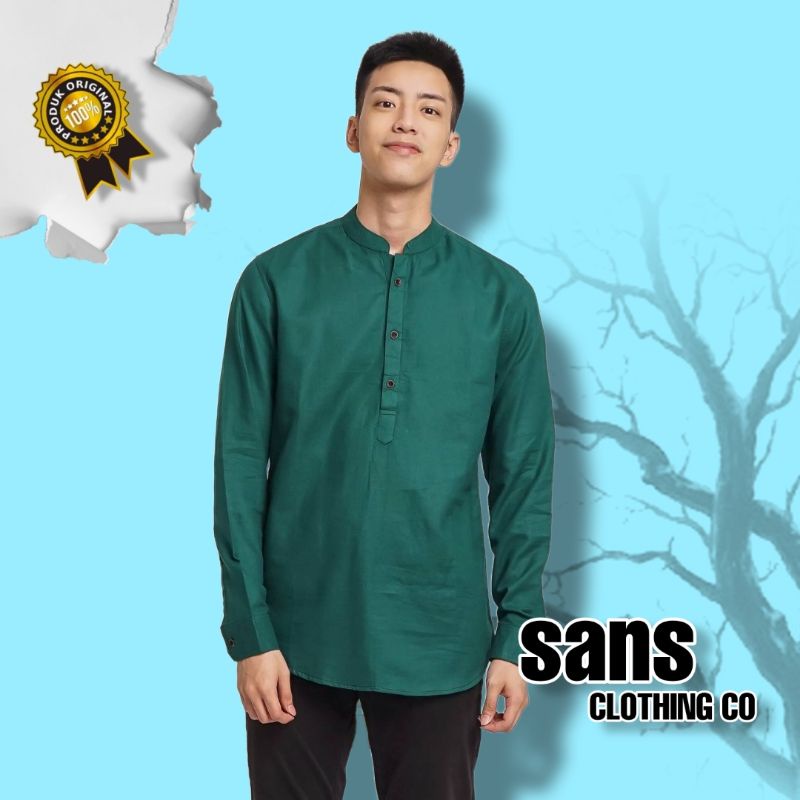 Baju Kemeja Koko Shanghai DARK GREEN E-1411E Sans Clothing Co.