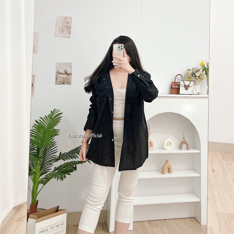 lookatmeofficial • Kemeja Wanita Bahan Linen Ariel Oversize Shirt With Pocket