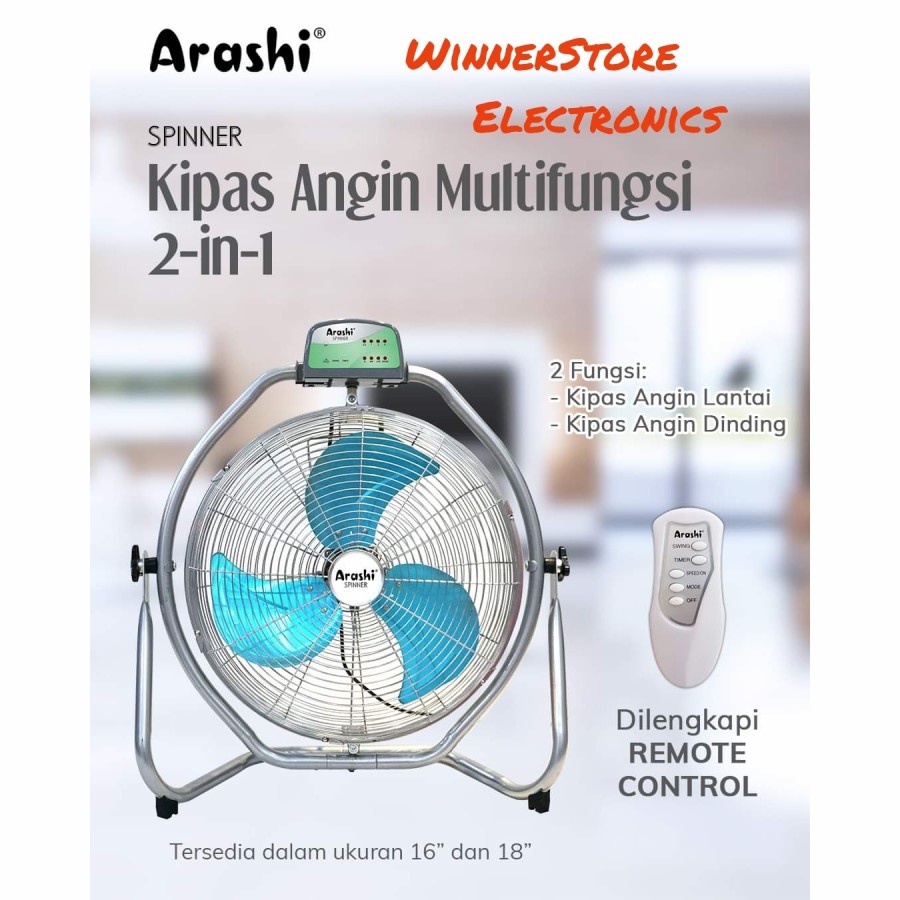 ARASHI Kipas Angin Floor Fan 16&quot; SPINNER - Garansi Resmi 1 Tahun