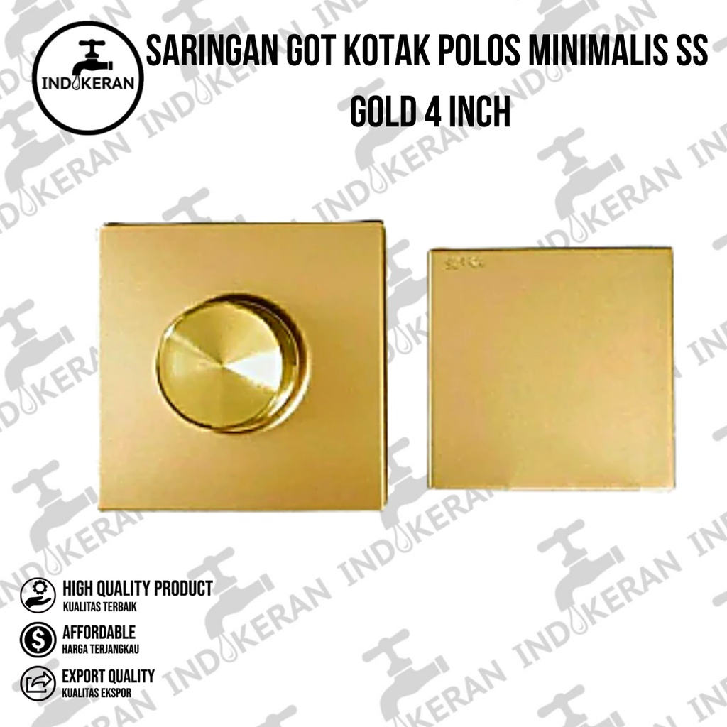 INDOKERAN - Saringan Got Kotak Polos Minimalis SS Gold 4 Inch