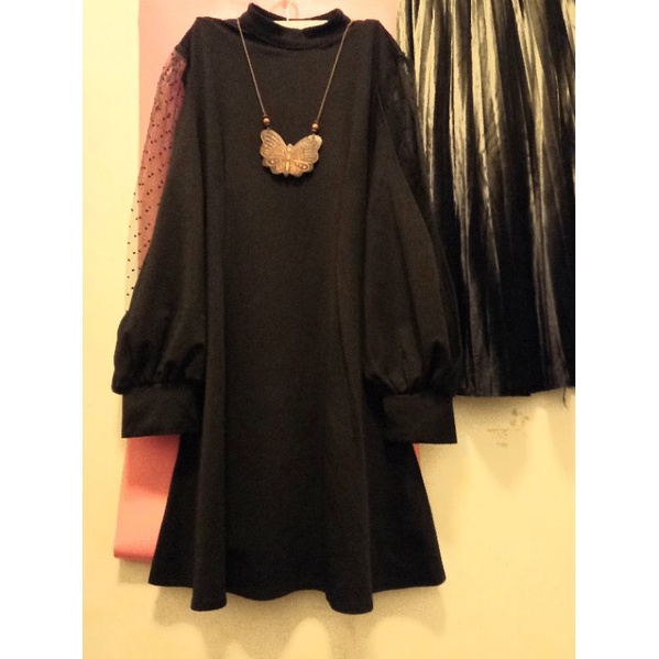 tunik Hitam bahan scuba,bagian tangan furing,balon,..
