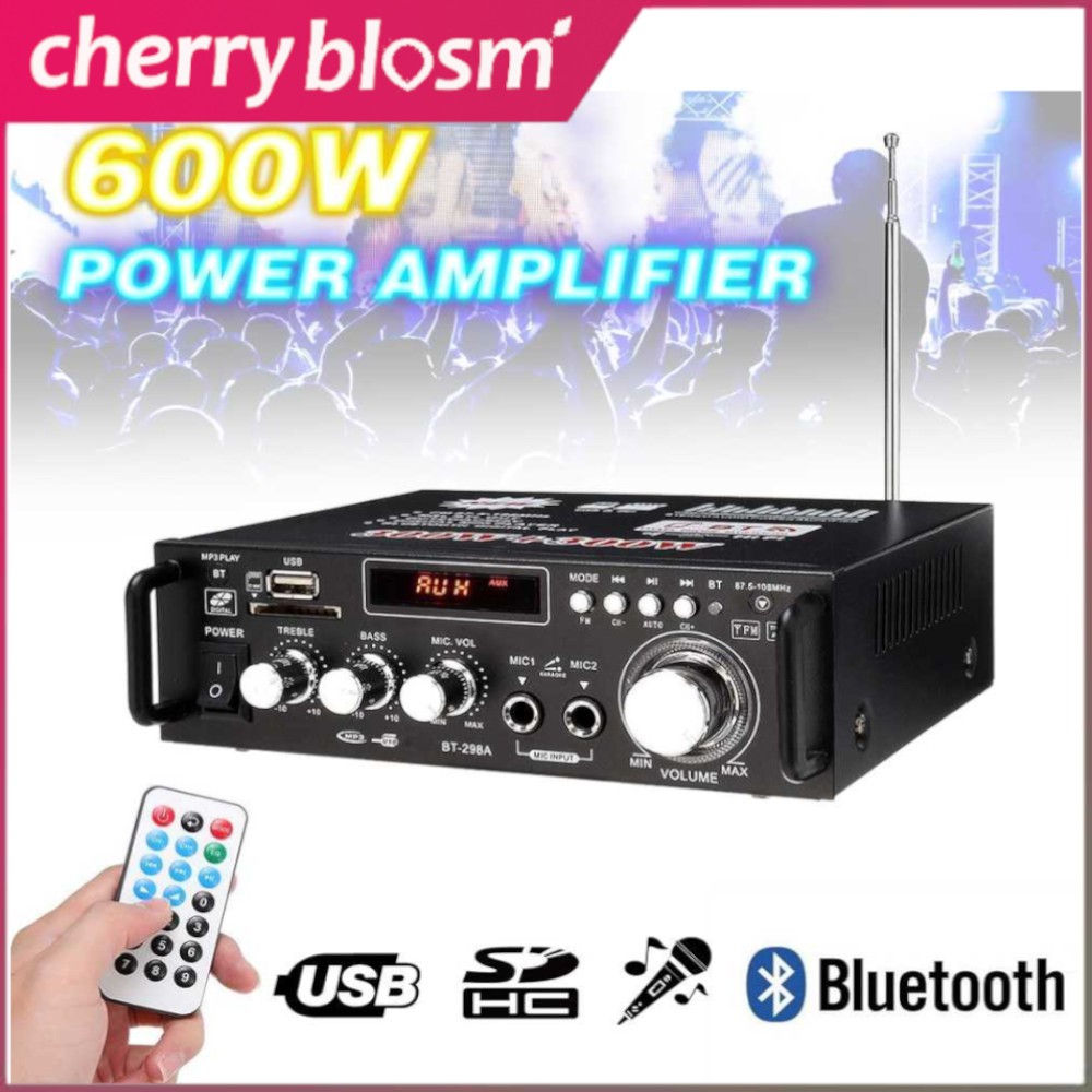 Bluetooth Power Amplifier Karaoke Home Theater EQ Audio Ampli FM Radio 600W