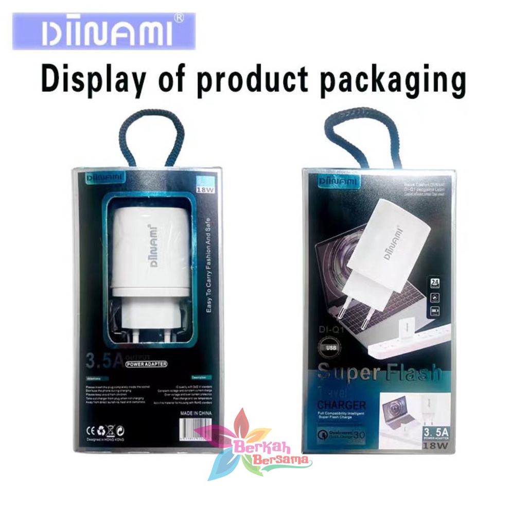 DIINAMI Adaptor Charger DM-Q1 Batok Charger Single Port Quick Charger 18W Qualcomm QC3.0 3A Output - Garansi Original Resmi 1 Tahun BB7029