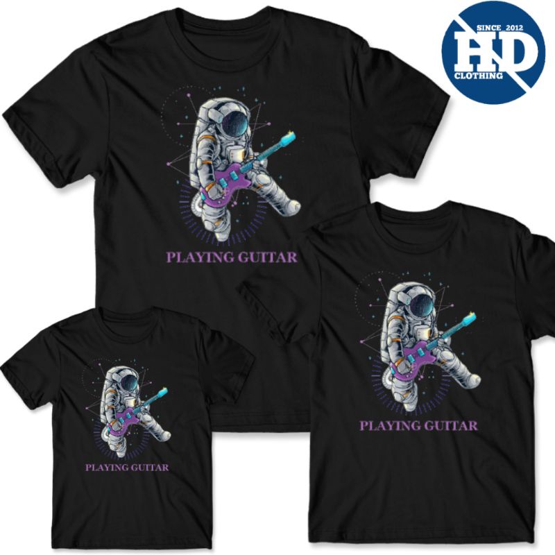 Kaos astronot playing gitar pria Combad 30s dewasa dan anak - Black series