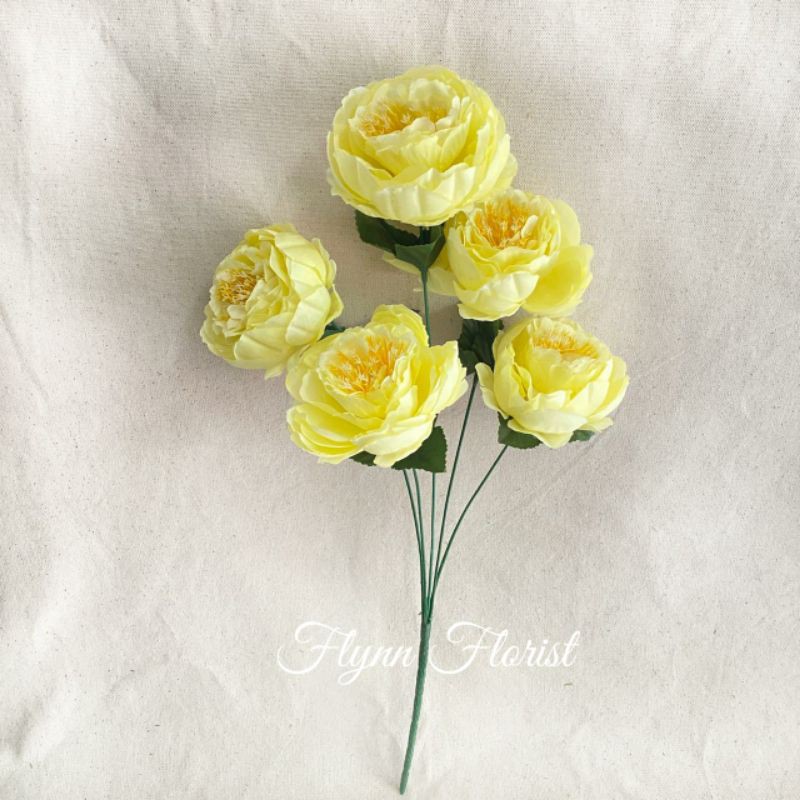 Bunga Peony Ball Japan x5 (satuan) Bunga Artificial / Bunga Plastik / Bunga Dekorasi / Pernikahan-Kuning