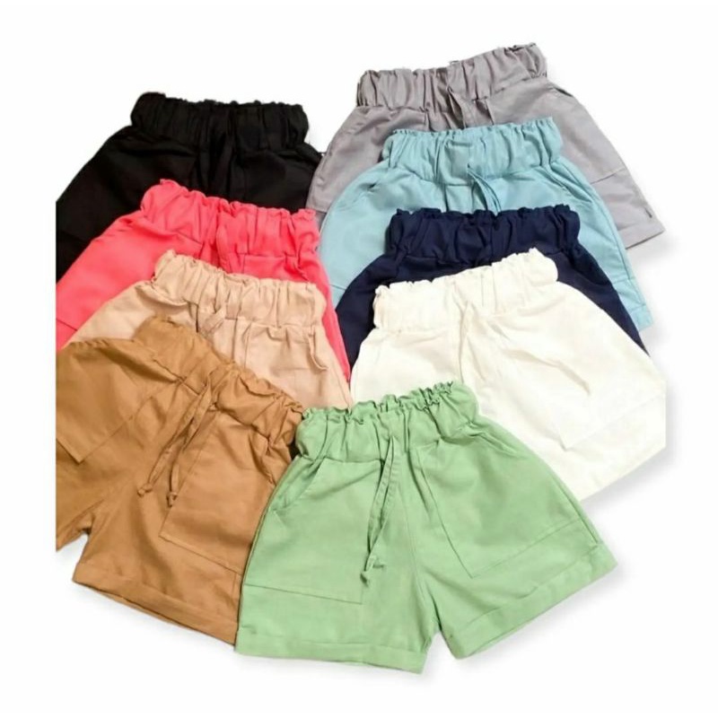 Gempita Shortpants Celana Pendek Anak Perempuan Usia 2 3 4 5 6 Tahun Bahan Katun Linen Warna Piolos Bertali