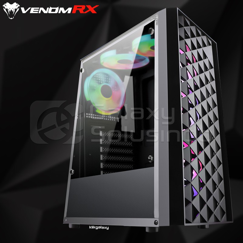 VenomRX ARASAKA Backlit Front Panel Tempered Glass Side Gaming Case - Black Hitam