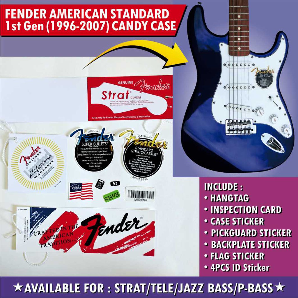 Fender American Standard 1st Gen Guitar and Bass Candy Case Hangtag Set Plus Sticker Set